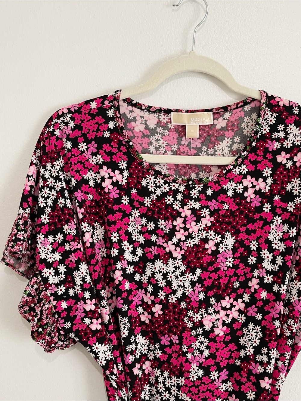 NWT Michael Kors Plus Size Ruffled Floral Print Mini-Midi Dress 1X - Picture 6 of 12
